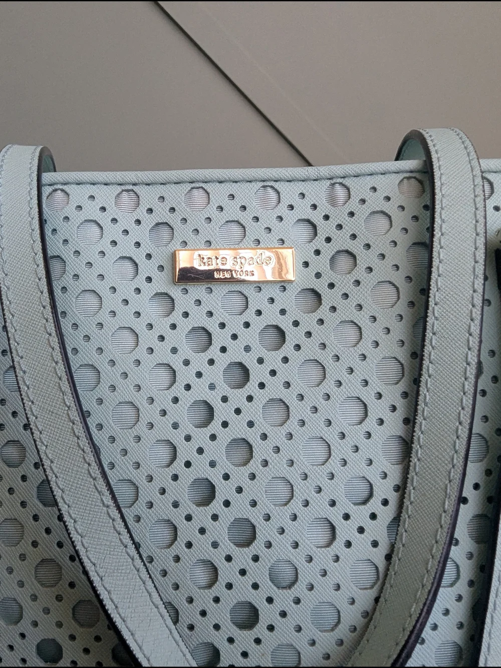 kate spade Light Blue Perforated Leather Tote